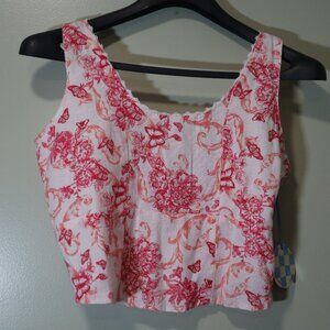 Peachie Bleu White Red Floral Butterfly Peplum Top Size XL NWT